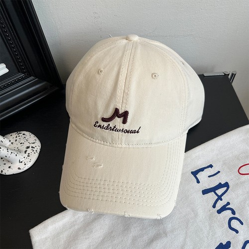 Embroidered Letter M Ripped Baseball Hat Breathable Cap for Beach Parties Trips - Picture 5 of 12