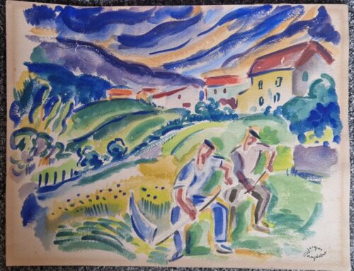 Gemälde Aquarell 1936 Peintre signiert Jacques Pouydebat France - Bild 2 von 11