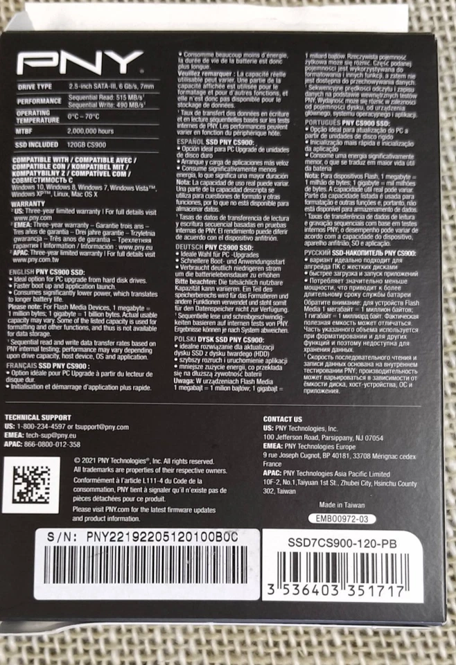 (NEW, boxed) PNY CS900 120 GB 2.5 in Internal SSD 6GB/s / SATAIII - Image 3 of 4