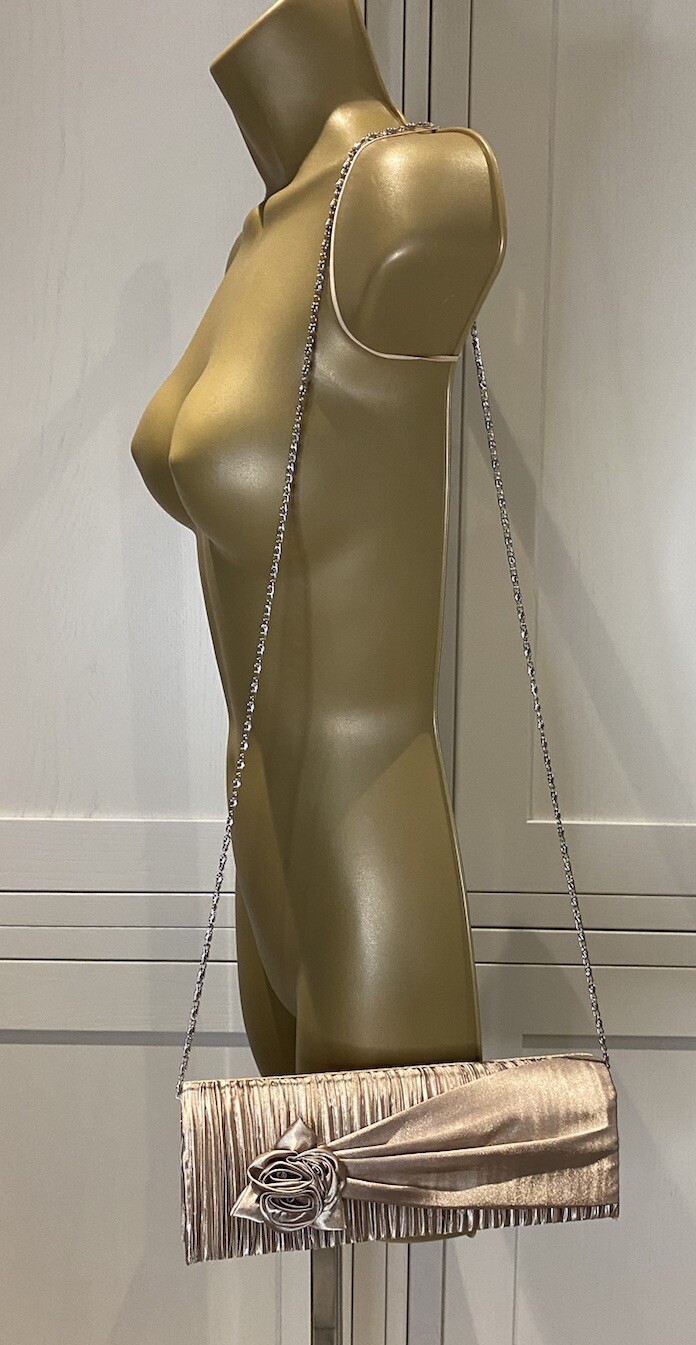 Gold Medium Rectangular Pleated Satin Fabric Occa… - image 1