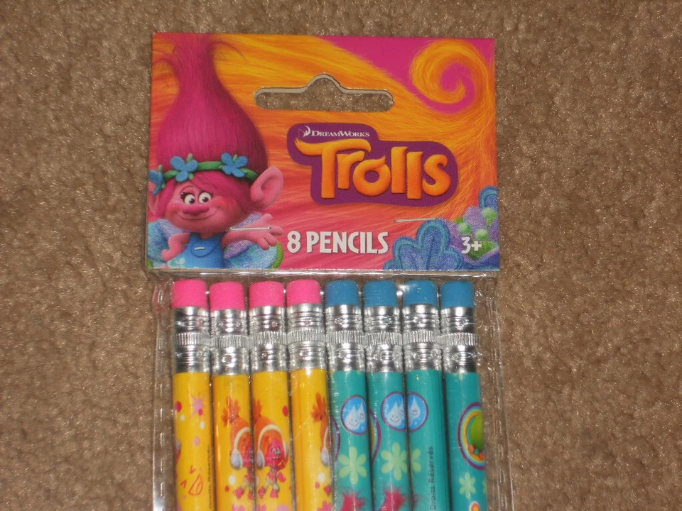 6 paquetes de 8 lápices TROLLS suministros de fiesta de cumpleaños escuela sueño funciona 48 en total Foto 3 de 4