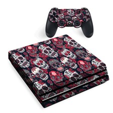 PS4 Pro Console Skins Decal Wrap ONLY - Sugar Skulls Red Black Dia de los