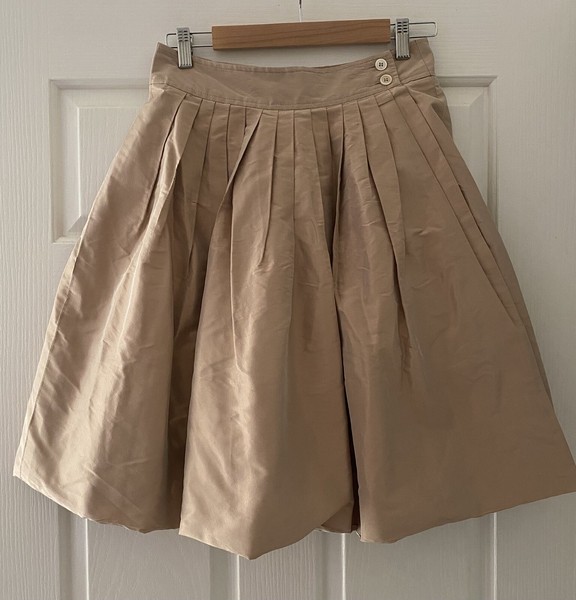 PAUW Stockholm Designer Champagne Silk Pleated Bubble Skirt Size 1 Small