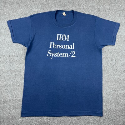 Vintage IBM Personal System 2 T-Shirt Men's XL Blue PC Computer Tech 80s