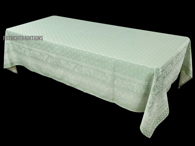 French Provencal Jacquard Tablecloth Flowers Sage Green 63X79 - Made in France