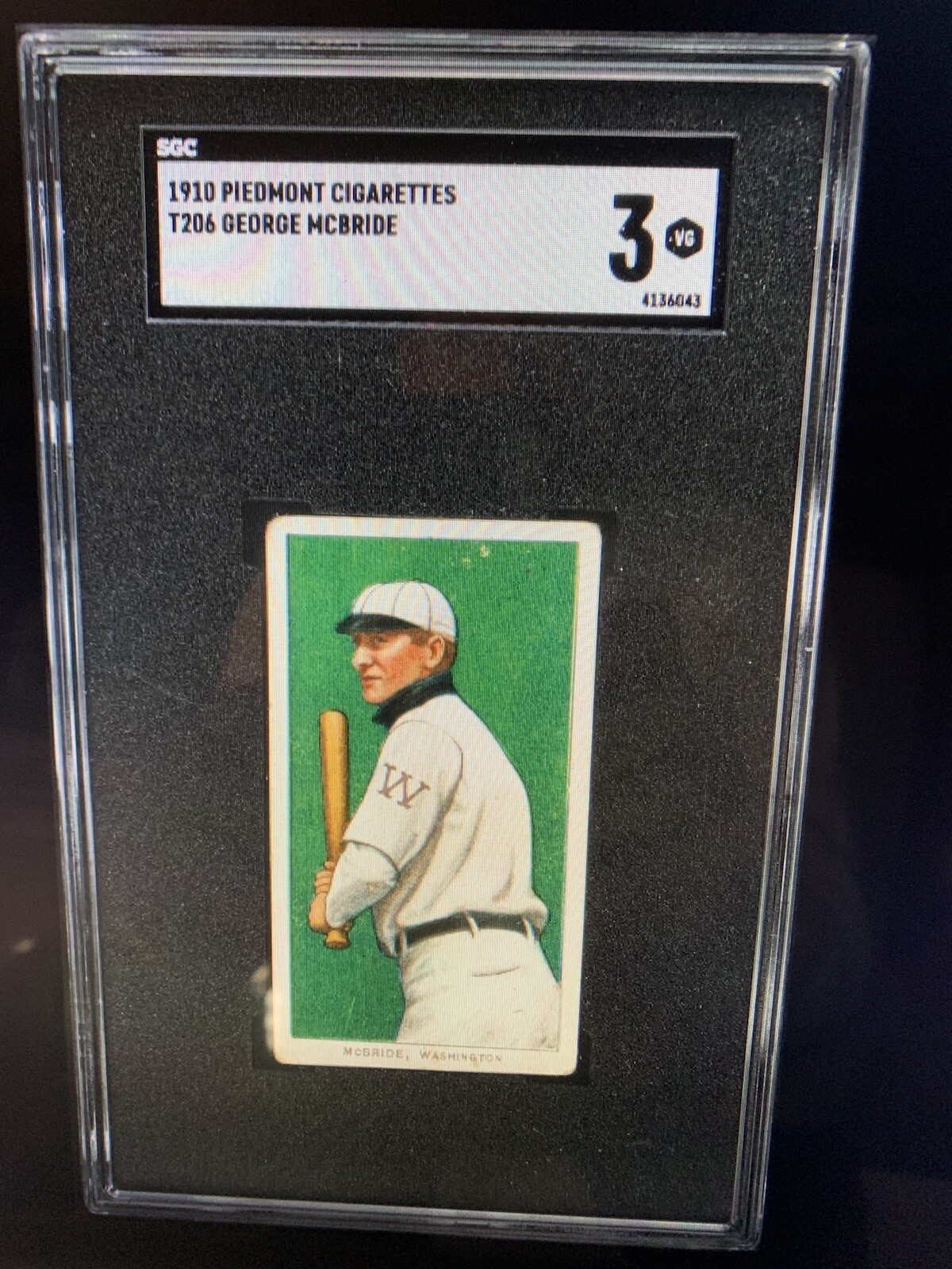 1909-11 T206 George McBRIDE PIEDMONT SGC 3 VG WASHINGTON VERY GOOD 