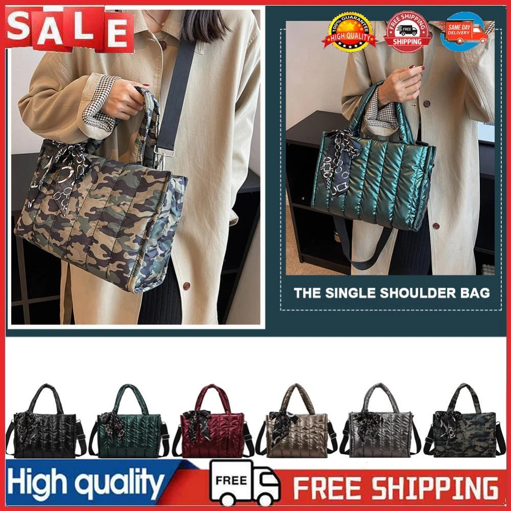 Cotton Padded Messenger Bag Large Capacity Purses Handbags with Scarves Commuter