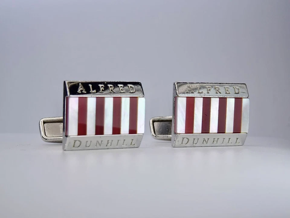 Dunhill Alfred Rectangle Cufflinks Red Stripe Pearl Shell Silver 925 Men Jewelry - Image 2 of 4
