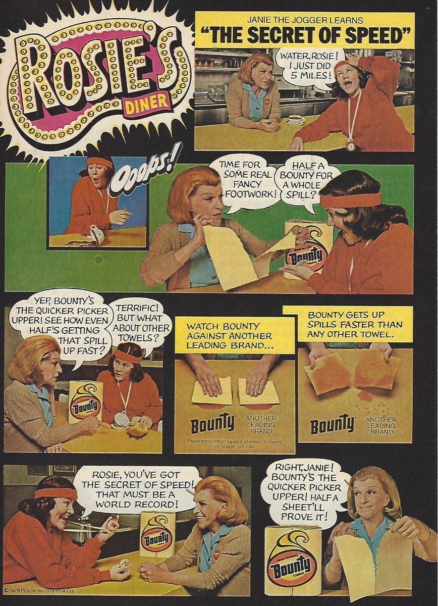 1979 Bounty Paper Towel Rosie's Diner Nancy Walker vtg Print Ad  Advertisement | eBay
