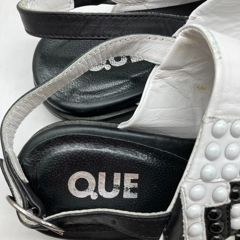 Sandalia Que Mujer Correa Ancha Sandalia Plana Blanco y Negro Tachuelas Talla 38=8US Rara En EE. UU. Foto 4 de 4