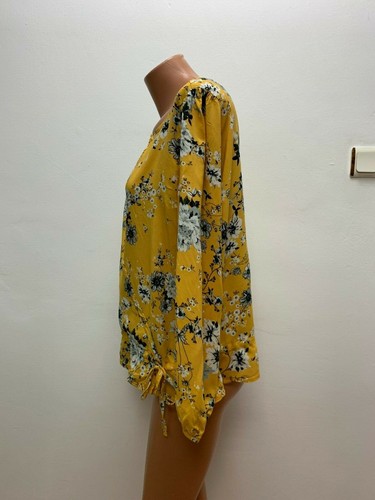 DEERBERG Gr. XL Bluse Top Tunika Gelb Grau Geblümt NEUWERTIG - 第 5/11 張圖片