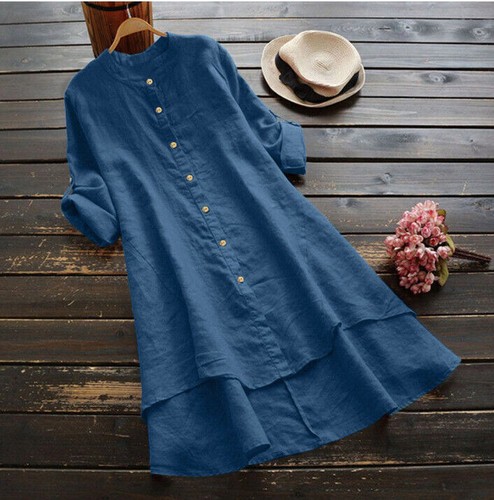 Baggy-T-Shirt-Kleid Damen Baumwolle Leinen lässig Tunika Tops lockere Bluse T-Shirt - Bild 10 von 15