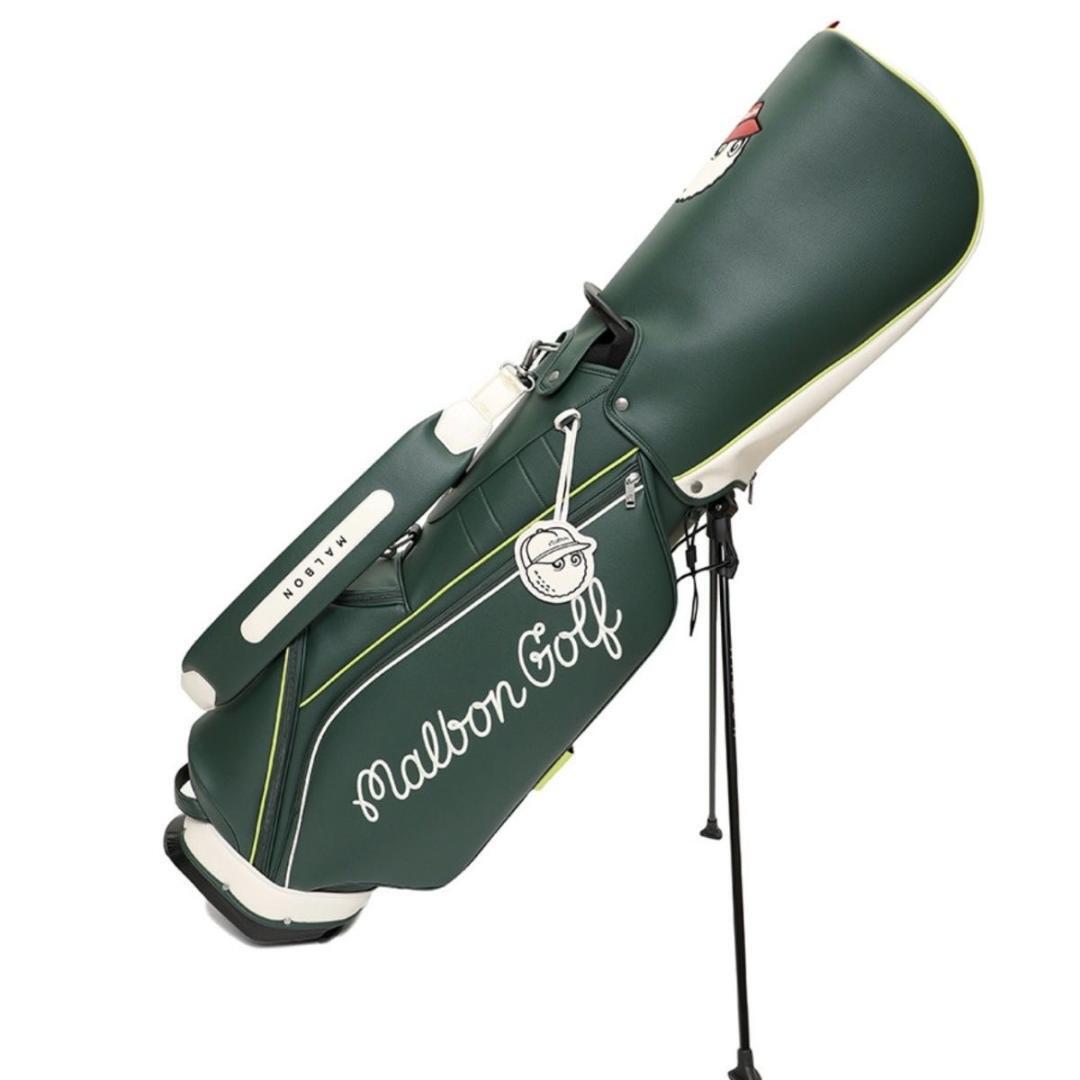 Malbon Golf Caddy Bag Green Synthetic Leather 5-flame stand type