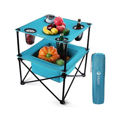 VILLEY Portable Camping Picnic Table, Lightweight Folding Beach Table with 4 ...