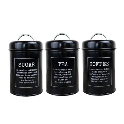 3pcs Tea Coffee Sugar Canisters Metal Kitchen Storage Tin Jars