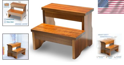 Safe & Eco-Friendly Acacia Wood Step Stool - 2 Steps for All Ages, Easy to Move - Picture 2 of 7