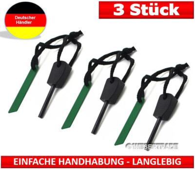 3x Survival - Magnesium Feuerstein Feuerstahl Zündstein Anzünder Flint #3 - grün