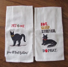 Pair of Kay Dee Designs Embroidered Cotton Cat Themed Kitchen Towels **New**