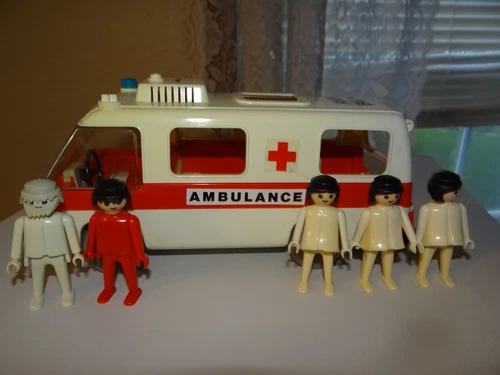 Vintage 1977 Playmobil Ambulance with 5 Figures dated 1974 incomplete