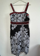 Adrianna Papell Woman Black & White Floral Print Dress Size 14W Cotton Lined