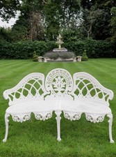 Panchina da giardino in metallo alluminio stile vittoriano classica bianca vintage decorata fantasia