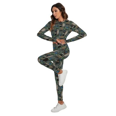 Women's Sport Set 2pc Bodysuit Backless Top And Leggings 80s Vintage Computer