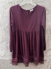 Roxy Dress Womens Medium Red Burgundy Boho Lace Trim Long Sleeve Babydoll Flowy