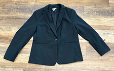 H M Women s Black Lined One-Button Blazer Jacket Long Sleeve Regular Fit L