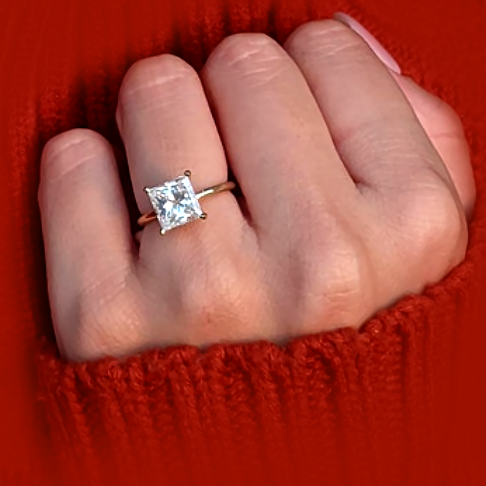 Women's 18k Yellow Gold Lab Cultured Princess Ring Set...