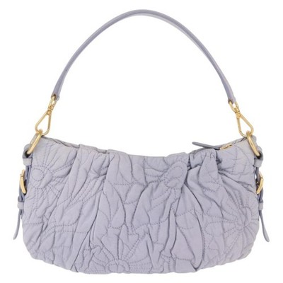 PRADA Flower Quilted Shoulder Bag Leather Gold lavender Auth