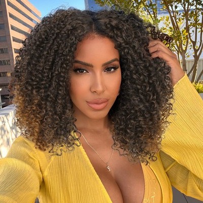 13x4 Kinky Curly Lace Front Glueless HD Human Hair Short Women Curly Wigs