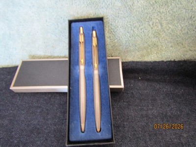 Parker 75 Cisele Sterling Silver Ballpoint Pen and Pencil Set USA Original Box