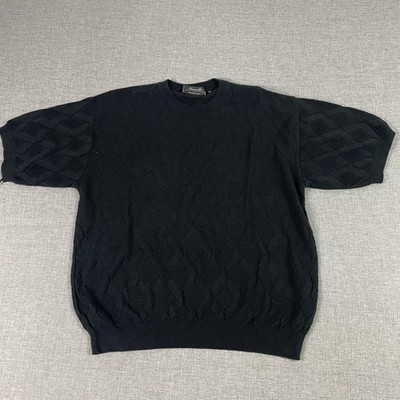 Marcello Sweater Mens Large Black Short Sleeve Geometric Knit Crewneck Italy