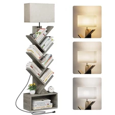 6 Tier Tree Bookshelf with Light, Narrow Bookcase Tower, Tall Floor Standing ...