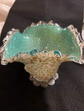  e Vtg Stunning Venetian Art Layered Glass Fluted Vase Murano Italy - No Tag