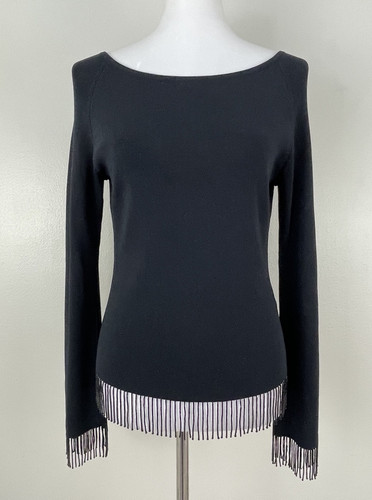 The Limited Fringe Sweater Black Boat Neck 90s Beaded Y2K Pullover Womens Large - Picture 1 of 5