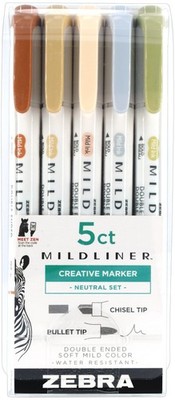 Zebra Mildliner Double Ended Marker Bold & Fine Point 5/Pkg-Neutral