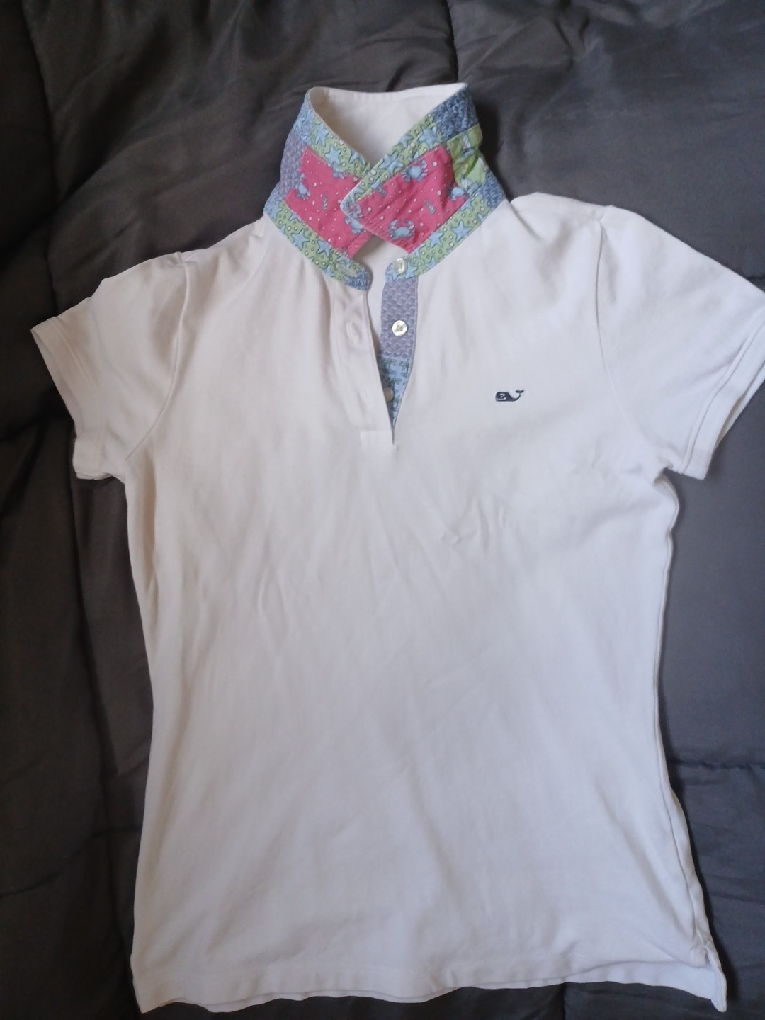 Vineyard Vines Polo Shirt Girls Large 10/12 White Short Sleeve Stretch Casual
