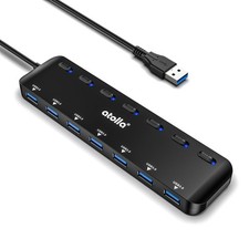 USB 3.0 Hub, 7-Port USB Hub Splitter with Individual On/Off Switches and Ligh...
