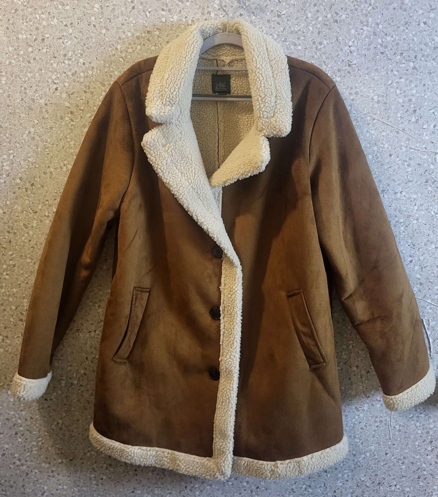 Men's Brown Faux Suede Bomber Jacket with Faux Fur Lining, Size XL-image