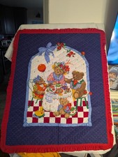 Vintage Teddy Bear Tea Party Baby Quilt Crib Blanket Nursery Cottagecore