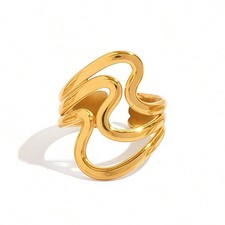 Gold Style 4 Adjustable 3-Piece Wavy Geometric Stackable Ring Set