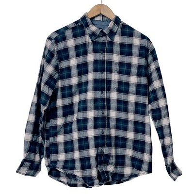 C.E. Schmidt Mens Plaid Button Down Workwear Flannel Shirt Blue White M Rugged