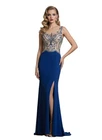 In stock 2-8 Brand New Royal Blue Beaded Jersey Split Train Long Prom Dress
