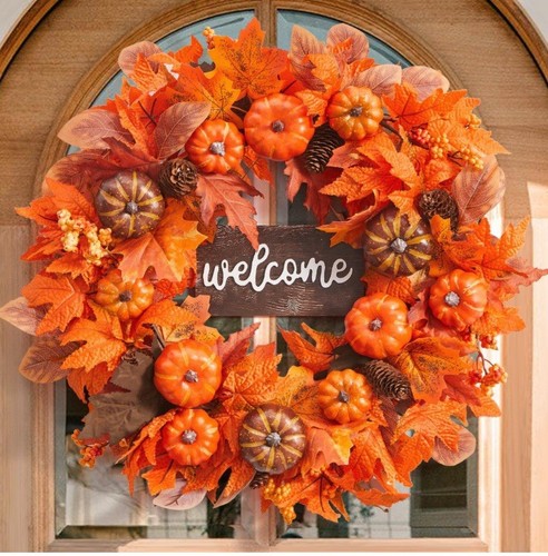 Serwalin 22” Fall Wreath With Welcome Sign On Harvest Wreath For Front Door