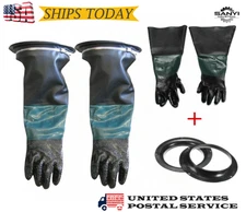 1 Pair Sandblast Cabinet Gloves Heavy Duty with Clamps for Sandblasting Use