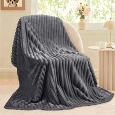 Stone Gray Waterproof Dog Blanket Large Calming Flannel Throw 65x57 Inch