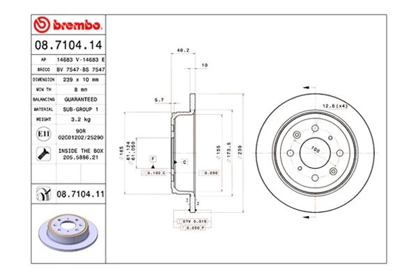 For Honda CRX 90-91 Brembo UV Coated Series Plain Solid Rear Brake Rotor Foto 2 de 4