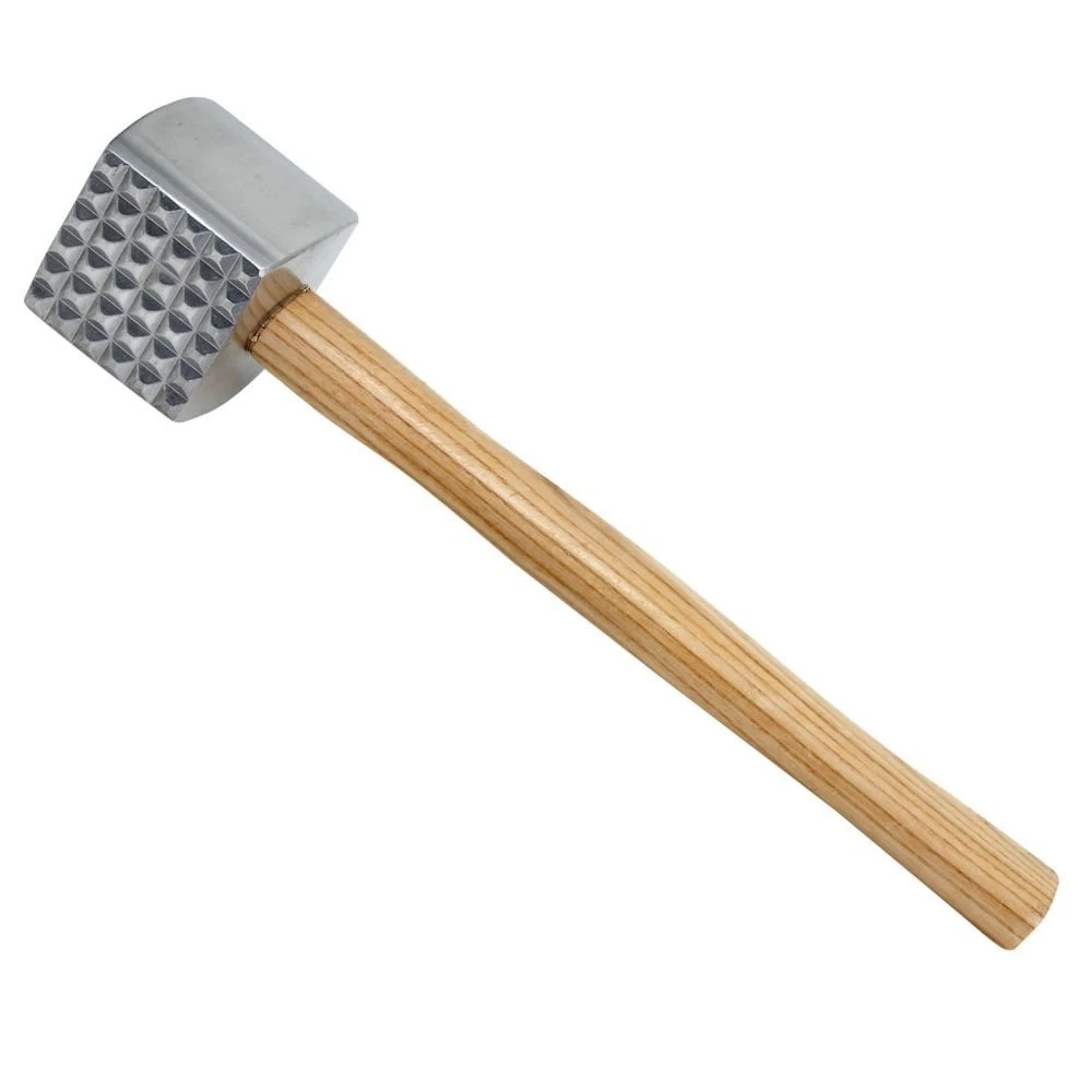 Wood Handle Meat Tenderizer,Aluminum, Tan,Medium