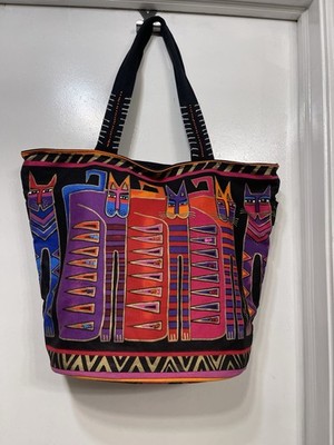 Laurel Bunch Zip Up Cat Tote Bag Purse Carry All  20 X 15 X 8 Multi Colored
